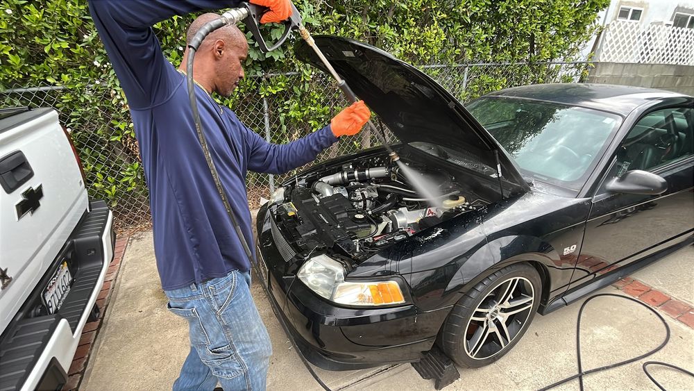 007 2002 ford new edge mustang gt build part 2 cleaning project black beauty pressure wash engine
